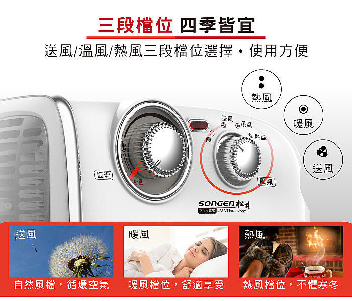 松井 電暖器 SG-109FH 三段檔位，四季皆宜。
