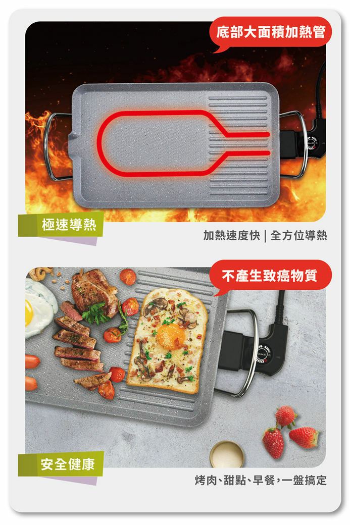DIKE 雙區油切陶瓷電烤盤 HKE200WT 煎烤樣樣行，極速導熱不產生致癌物質。