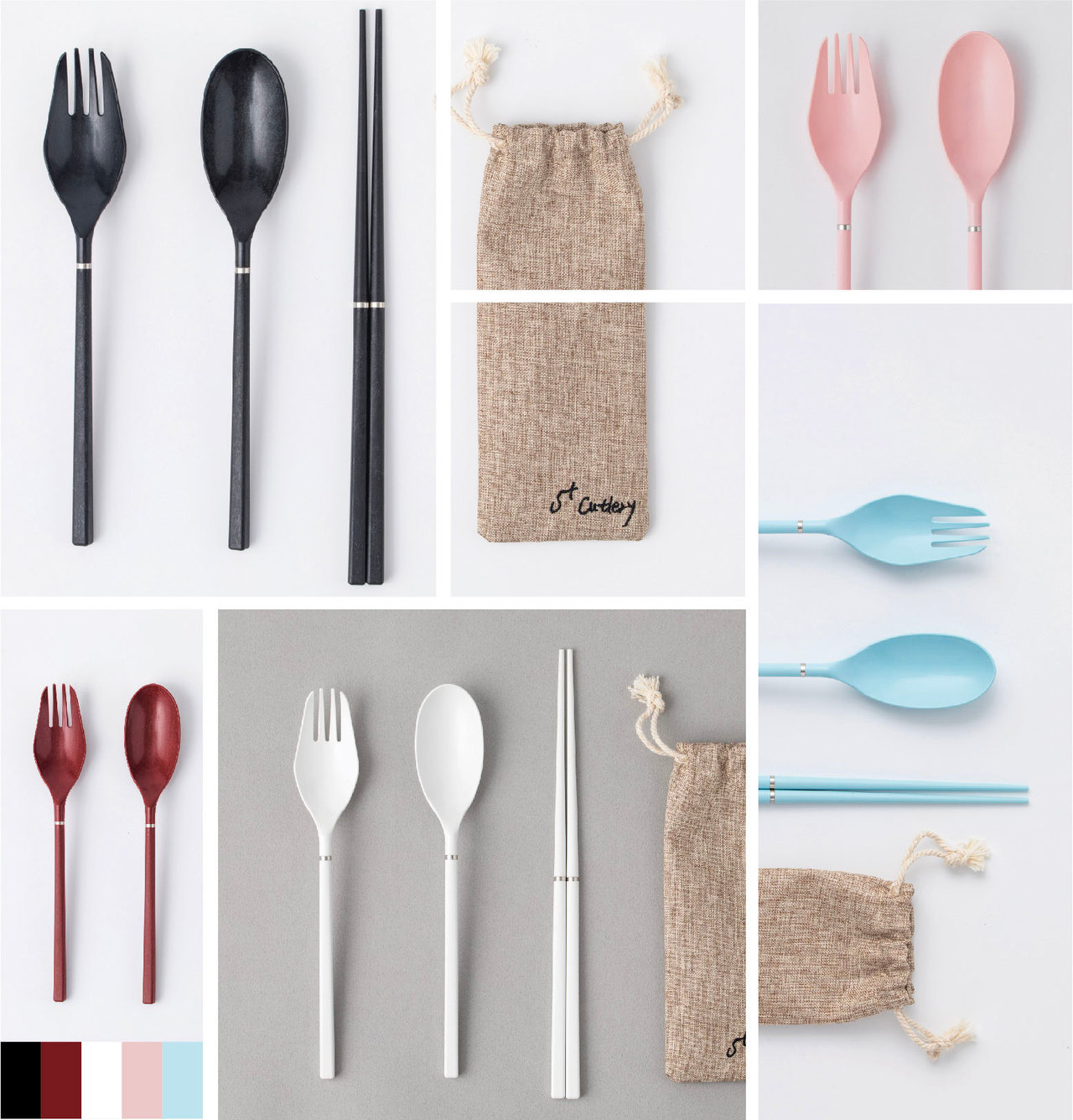 S+ Cutlery 輕巧餐具組，筷、叉、匙多款絕美色系流星黑、高雅白、天空藍、玫瑰粉、紫檀紅